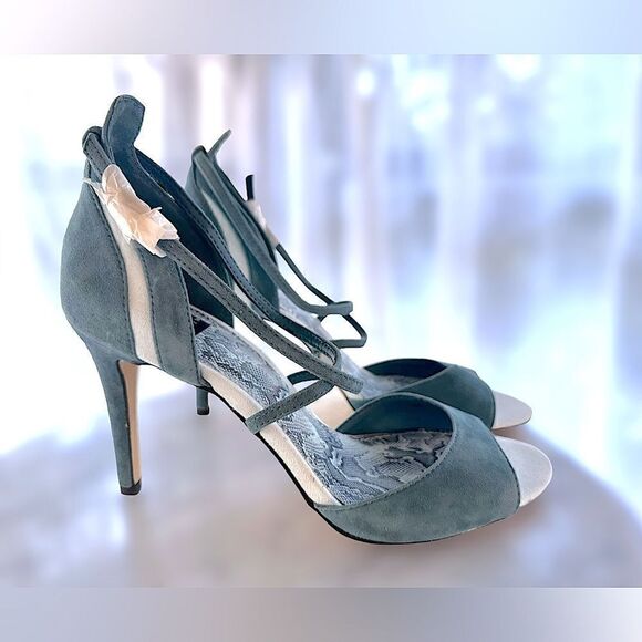 WHBM Colorblock Suede Strappy Heels | ILARIA Sea Shadow Size 7.5 - Picture 13 of 16